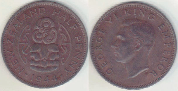 1944 New Zealand Half Penny A004711